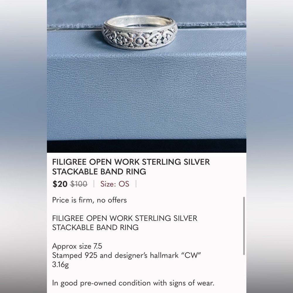 FILIGREE OPEN WORK STERLING SILVER STACKABLE BAND RING - Picture 10 of 10